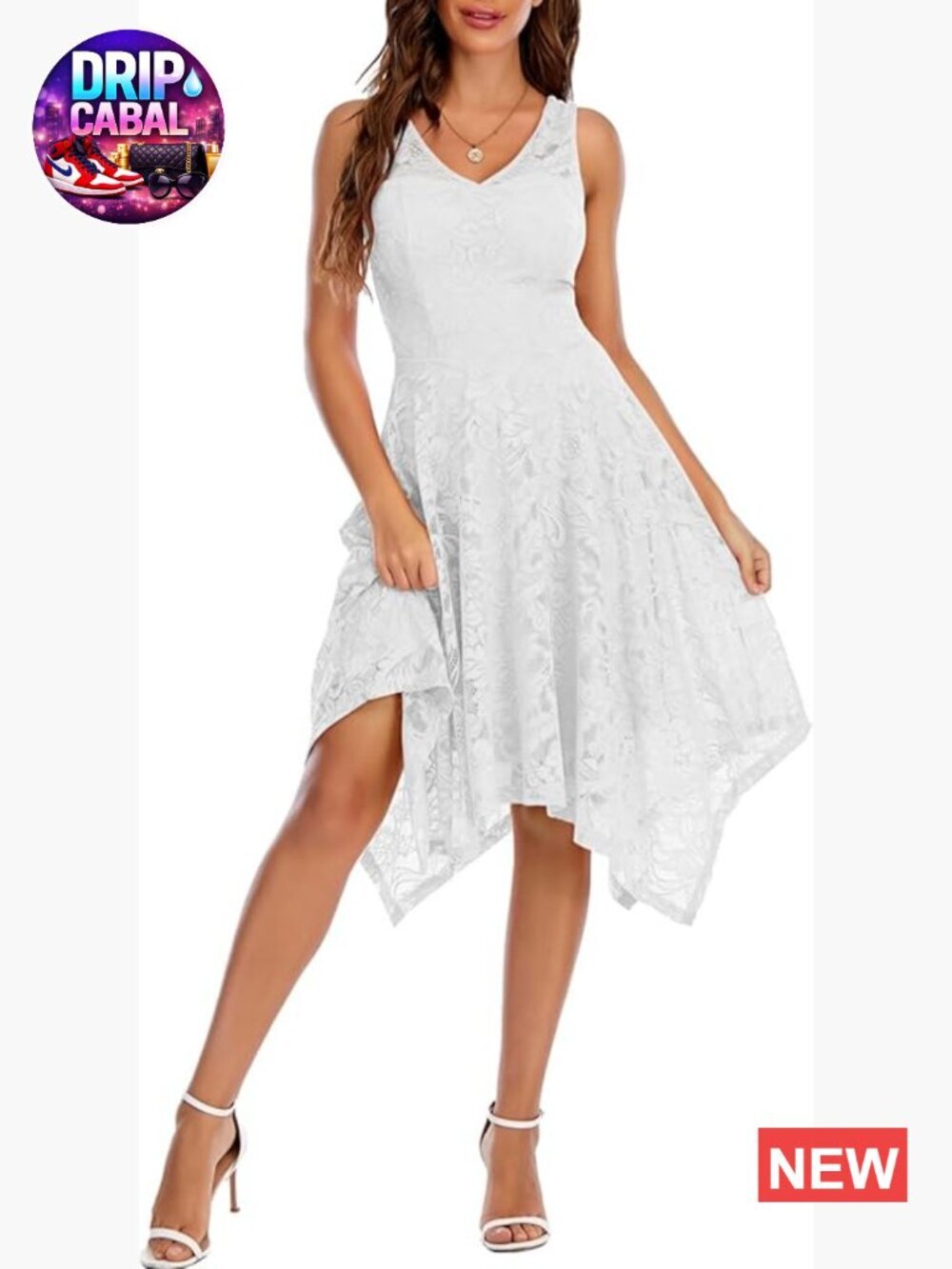 Women's Cocktail Dress Handkerchief Hem Lace V-Neck Sleeveless A-Line Midi